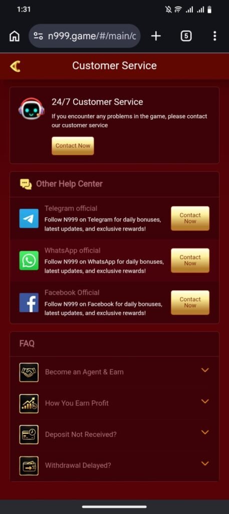 Customer Support in N999 Online